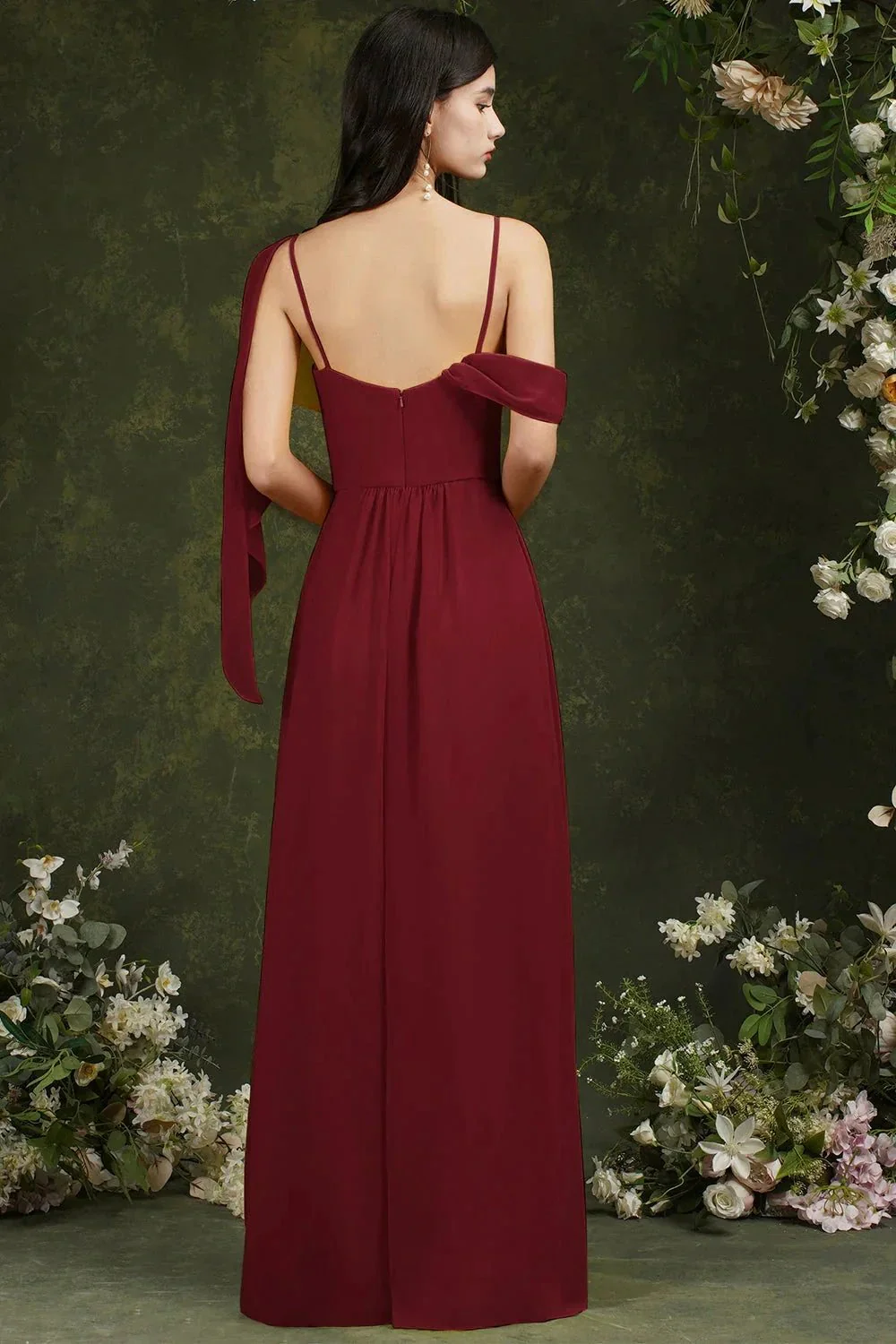 Elegant A-line Chiffon Ruffles Floor-length Split Bridesmaid Dress With Pockets - Image 2