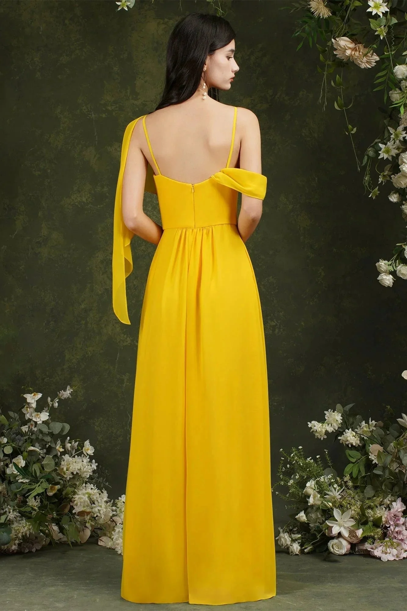 Elegant A-line Chiffon Ruffles Floor-length Split Bridesmaid Dress With Pockets - Image 8