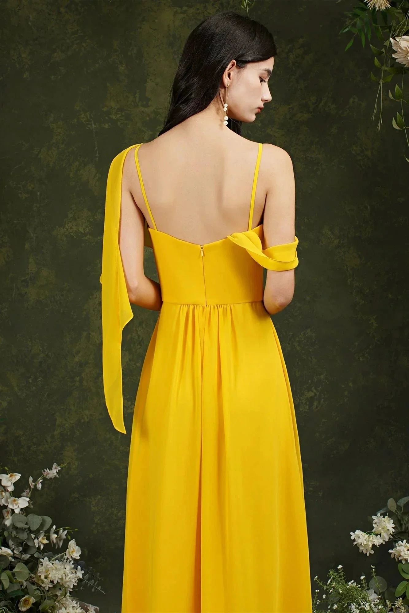 Elegant A-line Chiffon Ruffles Floor-length Split Bridesmaid Dress With Pockets - Image 9