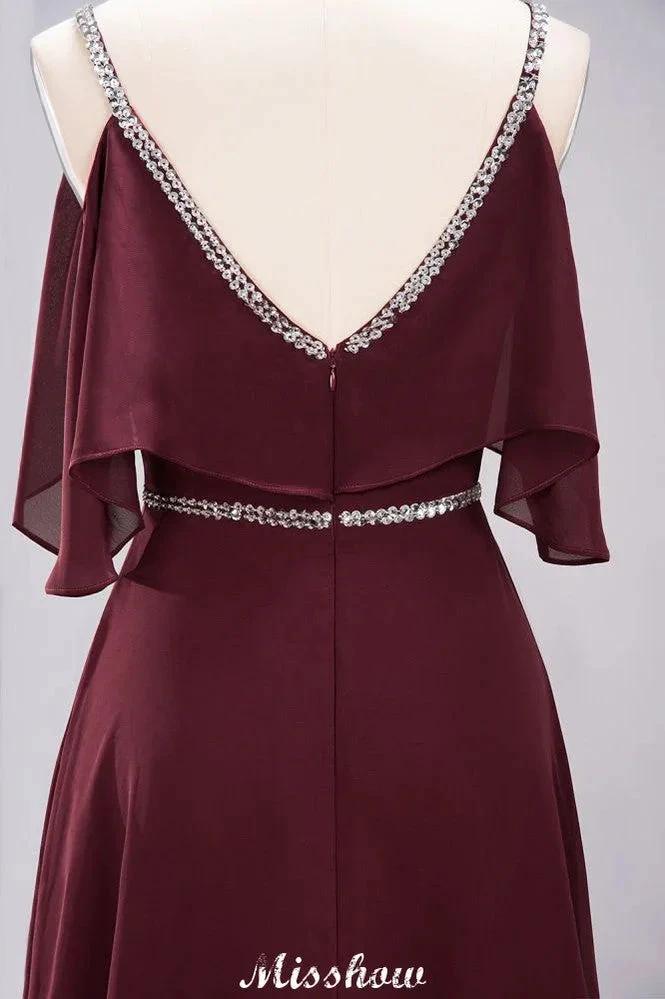 elegant A-line Chiffon V-Neck Spaghetti Straps Sleeveless Floor-Length Bridesmaid Dresses with Beading - Image 5