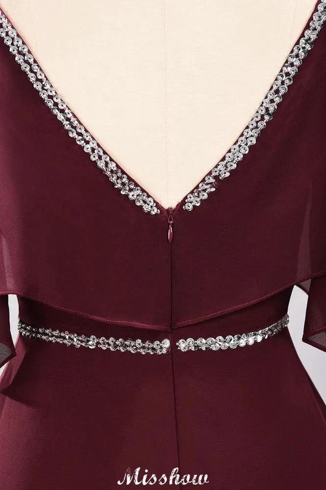 elegant A-line Chiffon V-Neck Spaghetti Straps Sleeveless Floor-Length Bridesmaid Dresses with Beading - Image 6