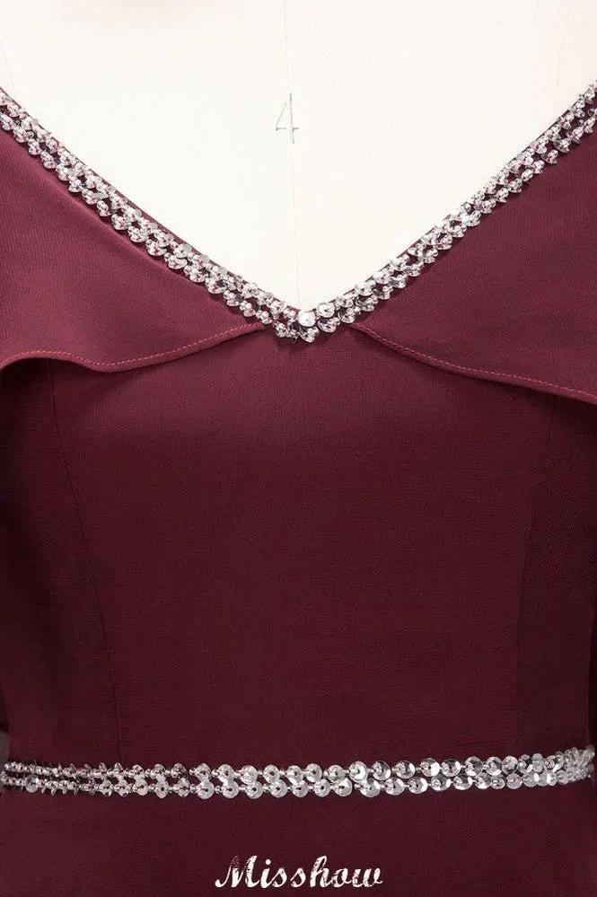 elegant A-line Chiffon V-Neck Spaghetti Straps Sleeveless Floor-Length Bridesmaid Dresses with Beading - Image 7