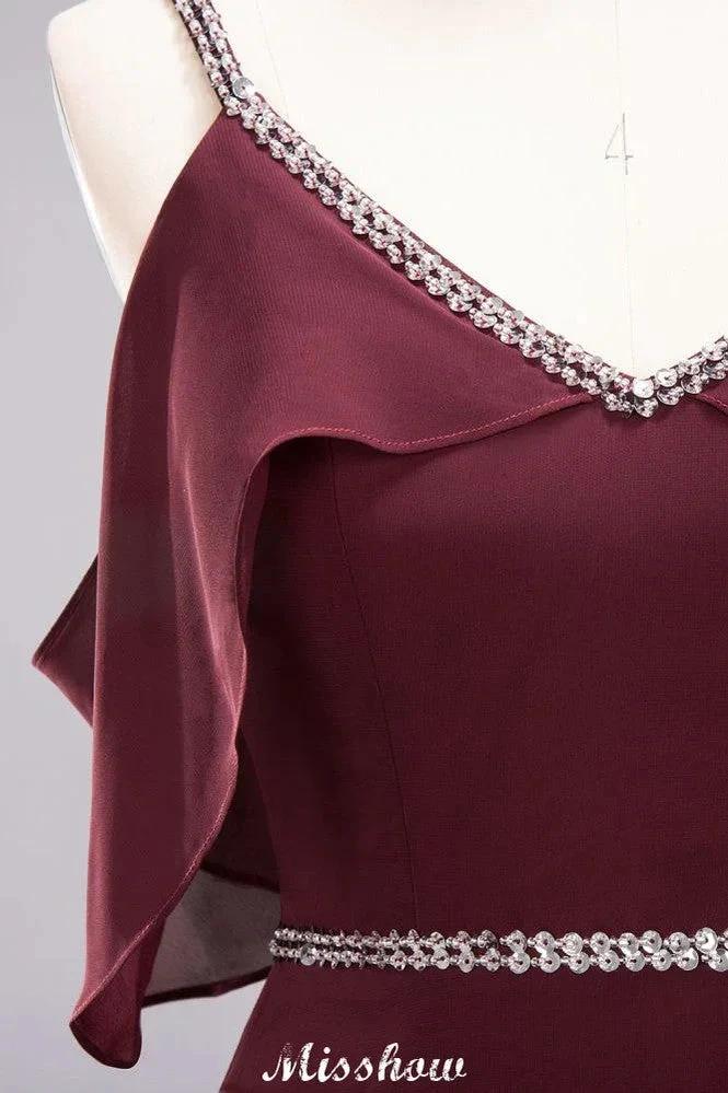 elegant A-line Chiffon V-Neck Spaghetti Straps Sleeveless Floor-Length Bridesmaid Dresses with Beading - Image 8