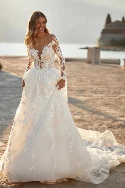 Elegant A-line Lace Appliques Wedding Dresses With Sleeves - Image 4
