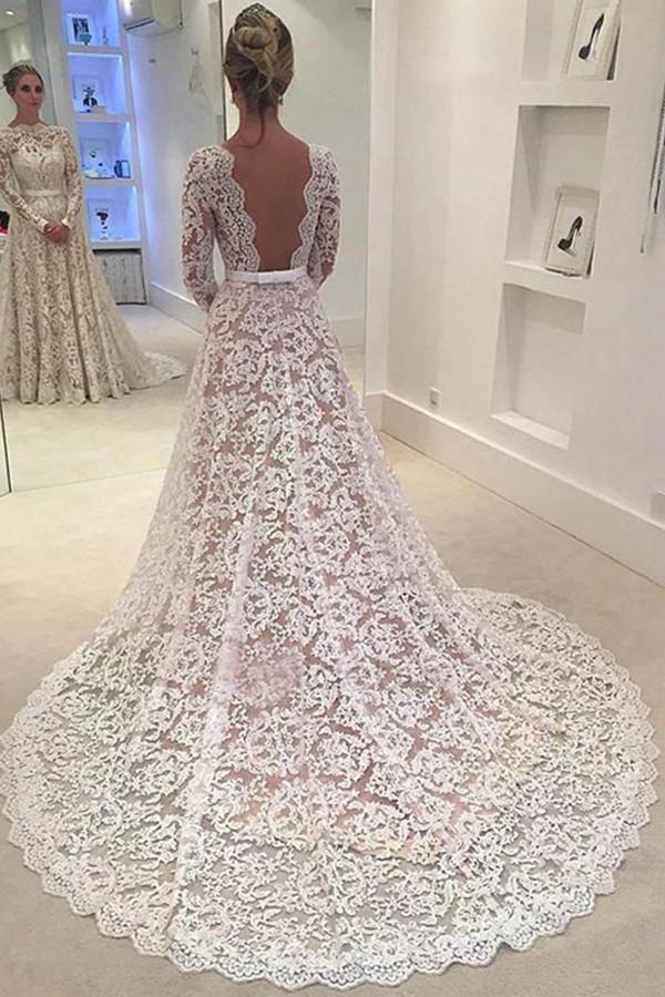 Elegant A-line Lace Backless Wedding Dress With Court Train  WD052 - Image 2