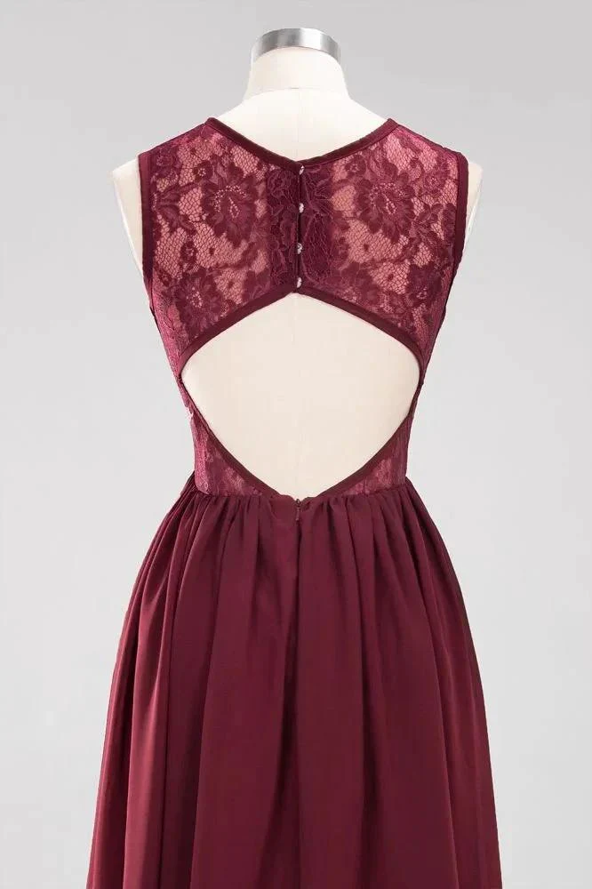 Elegant A-line Lace Sleeveless Bridesmaid Dresses Chiffon Jewel Ruffles Floor-Length Evening Dress with Appliques - Image 10