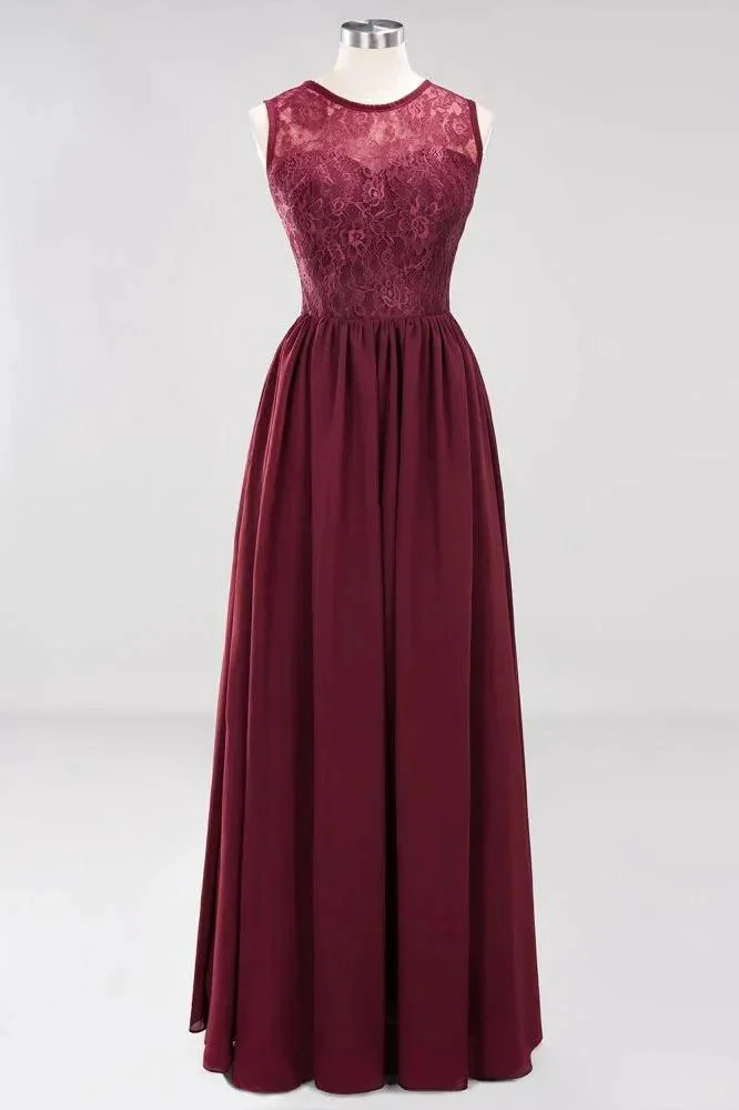 Elegant A-line Lace Sleeveless Bridesmaid Dresses Chiffon Jewel Ruffles Floor-Length Evening Dress with Appliques - Image 7