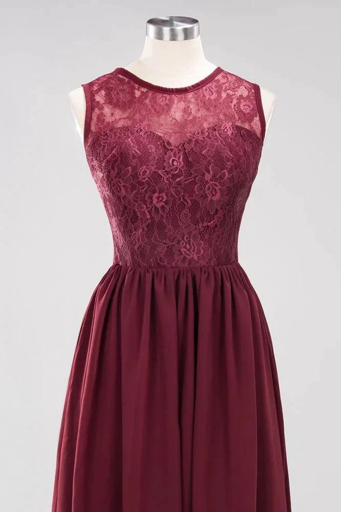 Elegant A-line Lace Sleeveless Bridesmaid Dresses Chiffon Jewel Ruffles Floor-Length Evening Dress with Appliques - Image 9