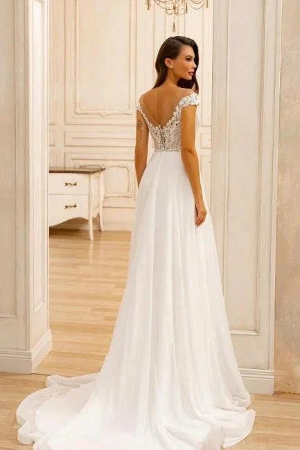 Elegant A-Line Lace Sweetheart Sleeveless White Wedding Dresses With Appliques Ruffles - Image 2