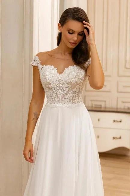 Elegant A-Line Lace Sweetheart Sleeveless White Wedding Dresses With Appliques Ruffles - Image 3