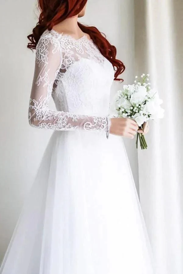 Elegant A-line Long Sleeves White Lace Wedding Dress Bridal Gowns WD112 - Image 3
