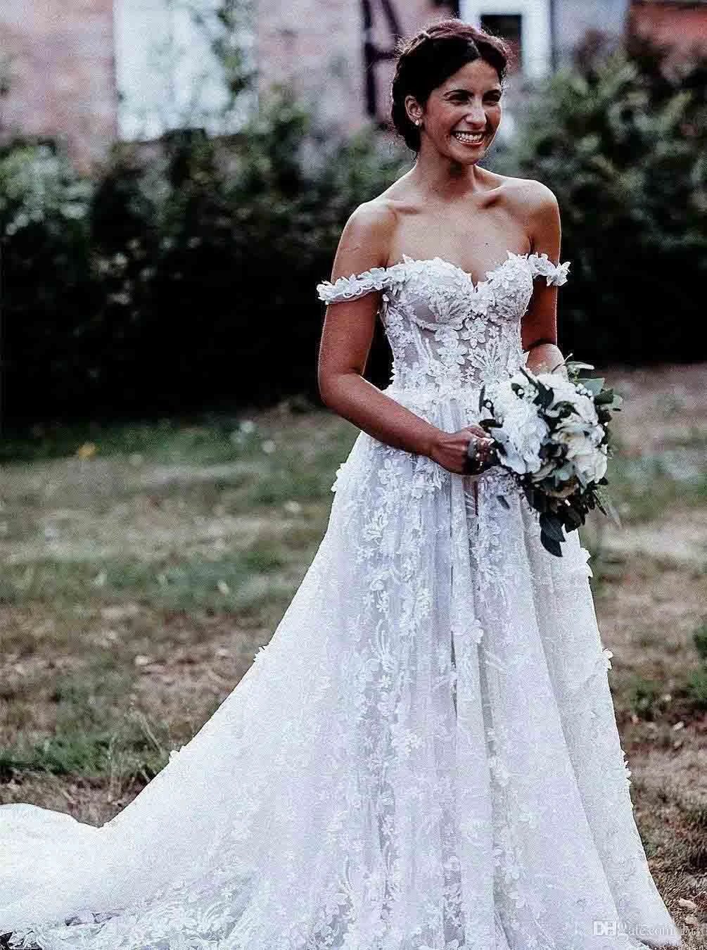 Elegant A-Line Off Shoulder White Tulle Wedding Dress with Appliques  WD337 - Image 2