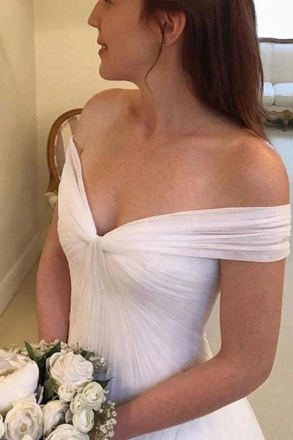 Elegant A-line Off the Shoulder Tulle Ivory Long Wedding Dresses  WD326 - Image 2