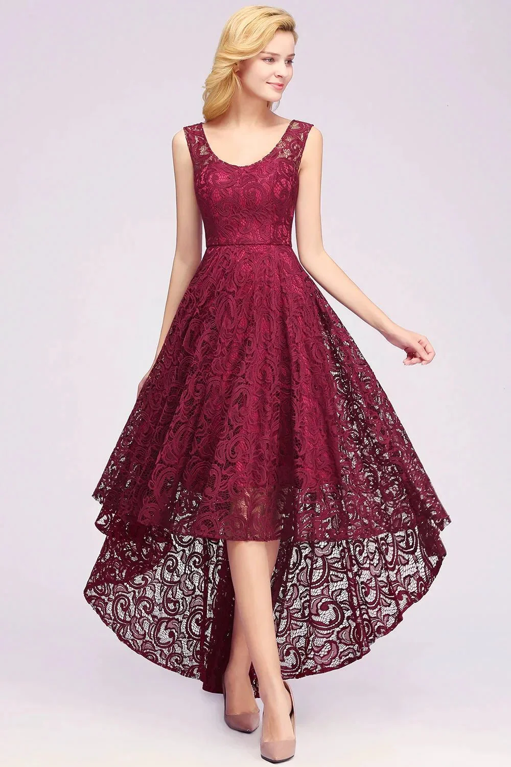 Elegant A-Line Scoop Sleeveless Lace Bridesmaid Dress - Image 3