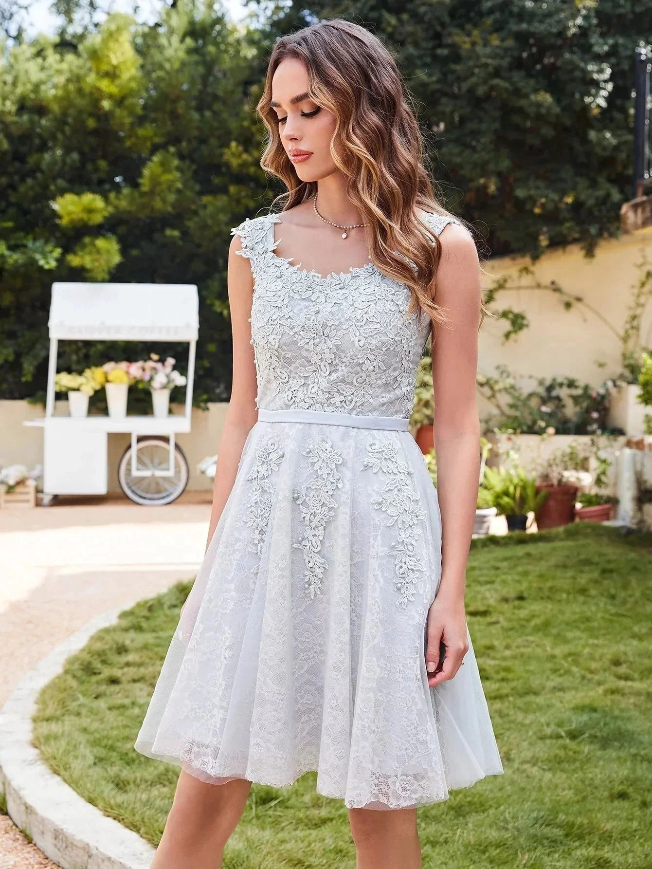 Elegant A-Line Scoop Sleeveless Lace Prom Dresses - Image 3