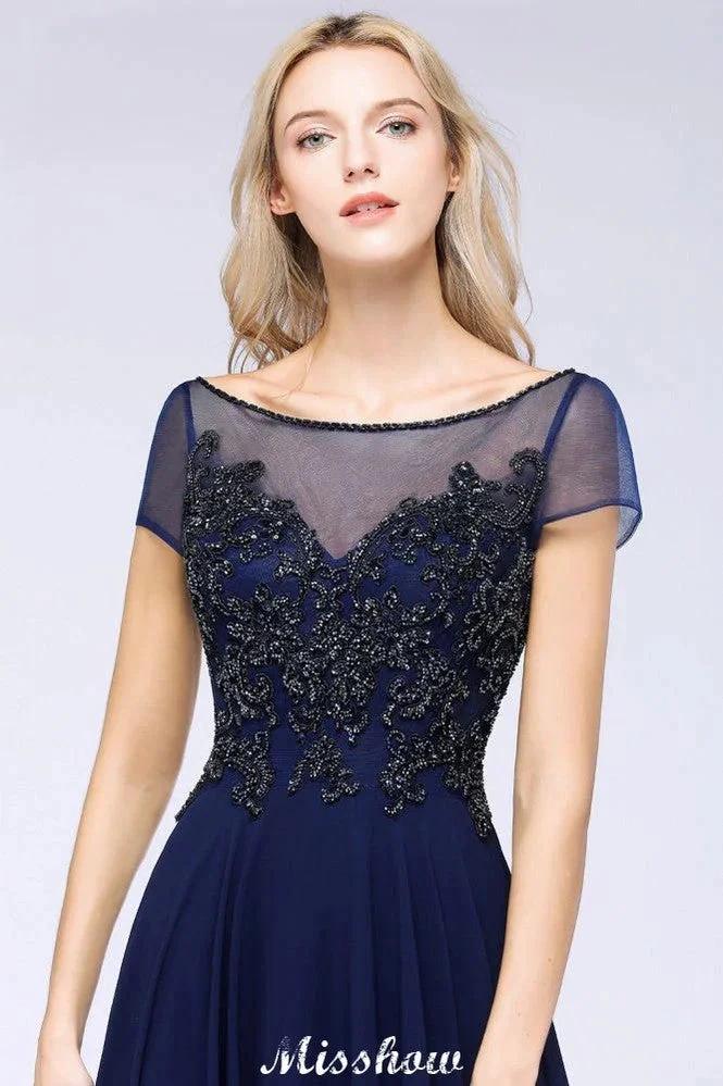 Elegant A-Line Short Sleeve Appliques Beads Bridesmaid Dresses Floor-Length Evening Dress - Image 2