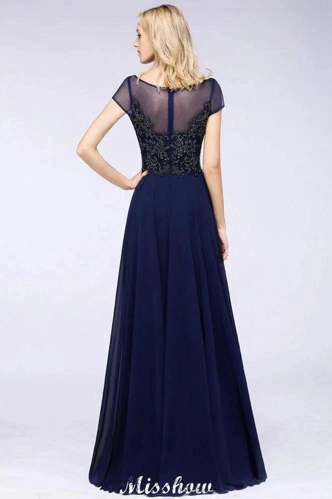 Elegant A-Line Short Sleeve Appliques Beads Bridesmaid Dresses Floor-Length Evening Dress - Image 4