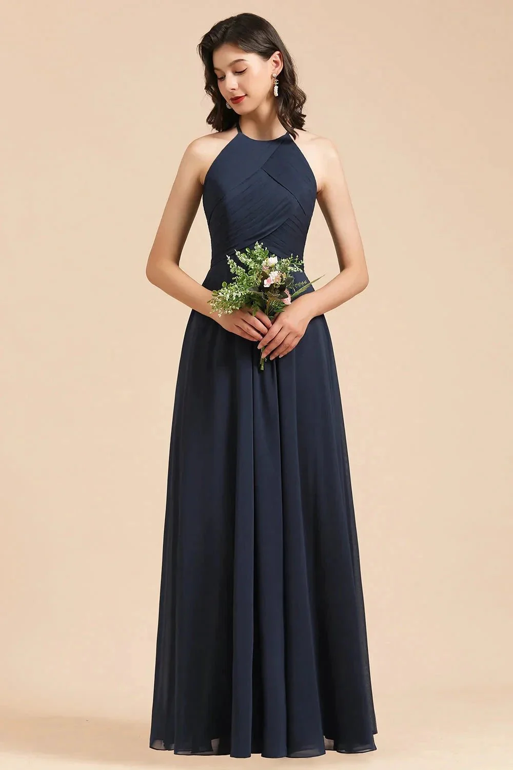 Elegant A-line Sleeveless V-Neck Ruffle Chiffon Lace Bridesmaid Dresses - Image 2