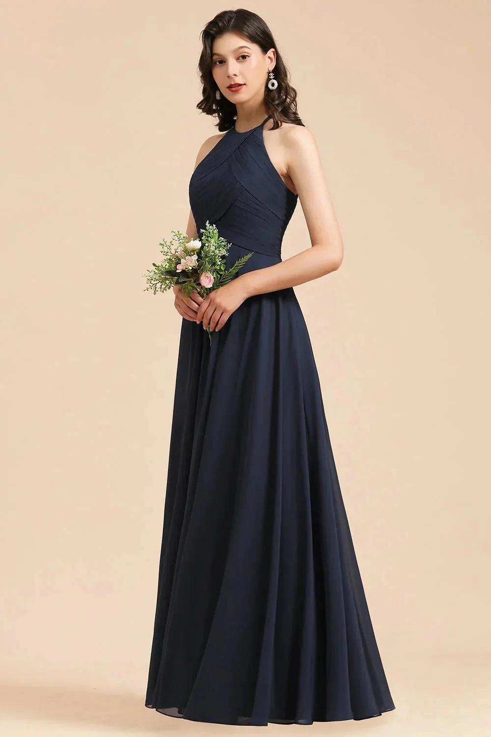 Elegant A-line Sleeveless V-Neck Ruffle Chiffon Lace Bridesmaid Dresses - Image 3