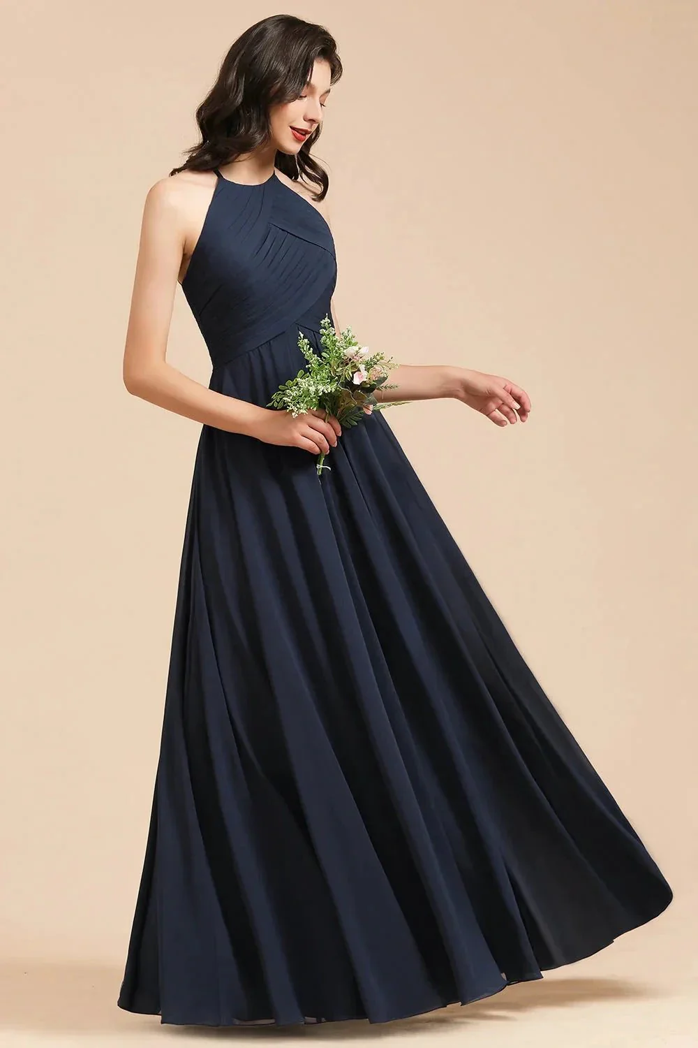 Elegant A-line Sleeveless V-Neck Ruffle Chiffon Lace Bridesmaid Dresses - Image 4