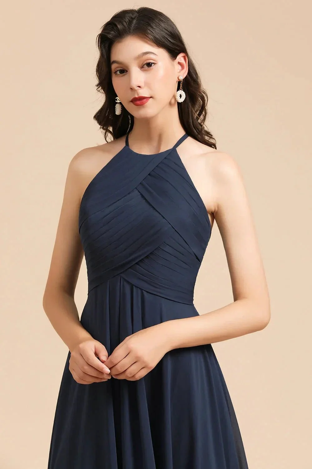 Elegant A-line Sleeveless V-Neck Ruffle Chiffon Lace Bridesmaid Dresses - Image 5