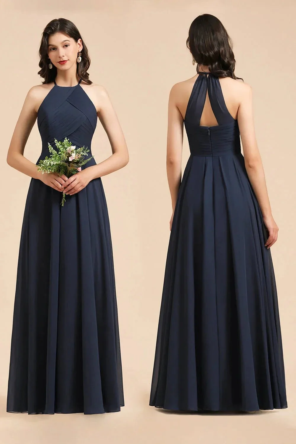 Elegant A-line Sleeveless V-Neck Ruffle Chiffon Lace Bridesmaid Dresses - Image 8