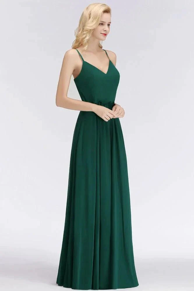 Elegant A-line Spaghetti Chiffon Bridesmaid Dresses V-neck Evening Maxi Gown - Image 2