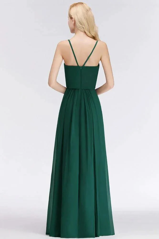 Elegant A-line Spaghetti Chiffon Bridesmaid Dresses V-neck Evening Maxi Gown - Image 3