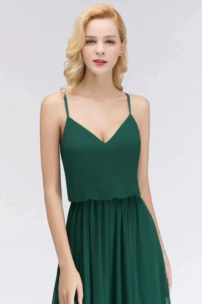 Elegant A-line Spaghetti Chiffon Bridesmaid Dresses V-neck Evening Maxi Gown - Image 6
