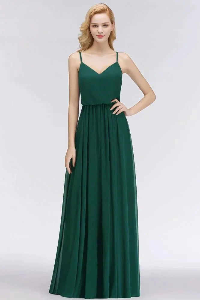 Elegant A-line Spaghetti Chiffon Bridesmaid Dresses V-neck Evening Maxi Gown - Image 7