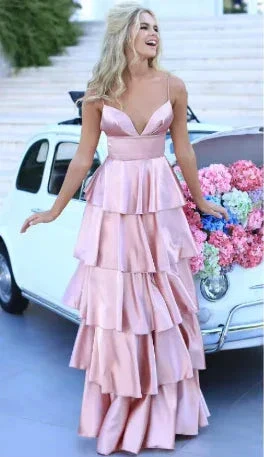 Elegant A-line Spaghetti Straps Satin Tiered Evening Dress Y728 - Image 3