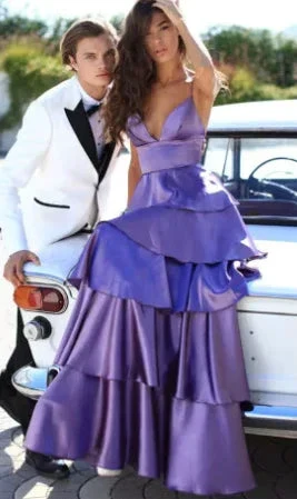 Elegant A-line Spaghetti Straps Satin Tiered Evening Dress Y728 - Image 4