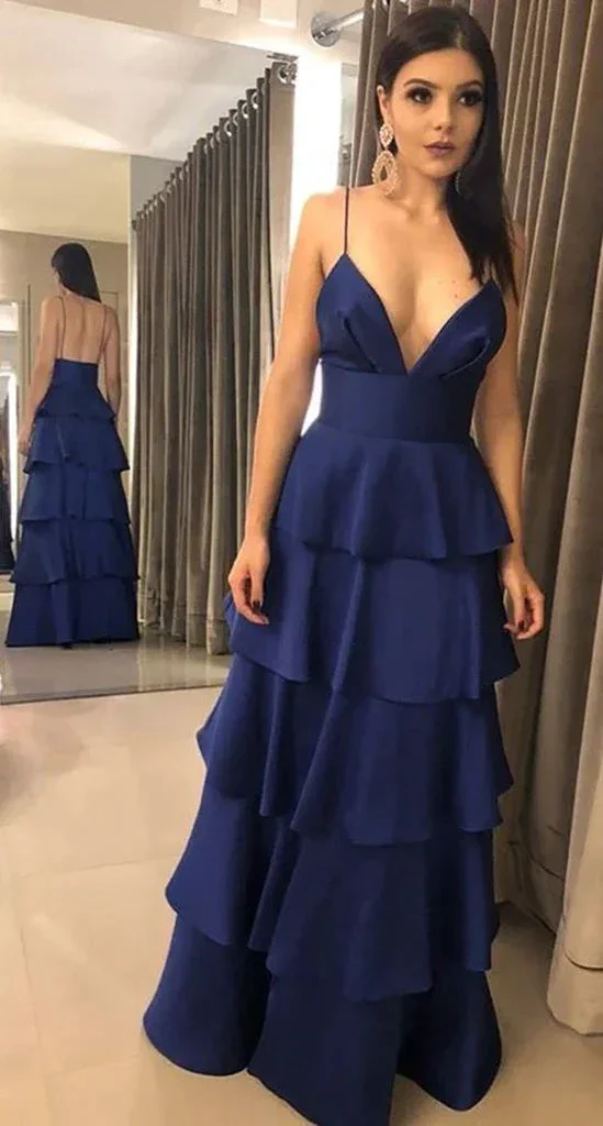 Elegant A-line Spaghetti Straps Satin Tiered Evening Dress Y728 - Image 5