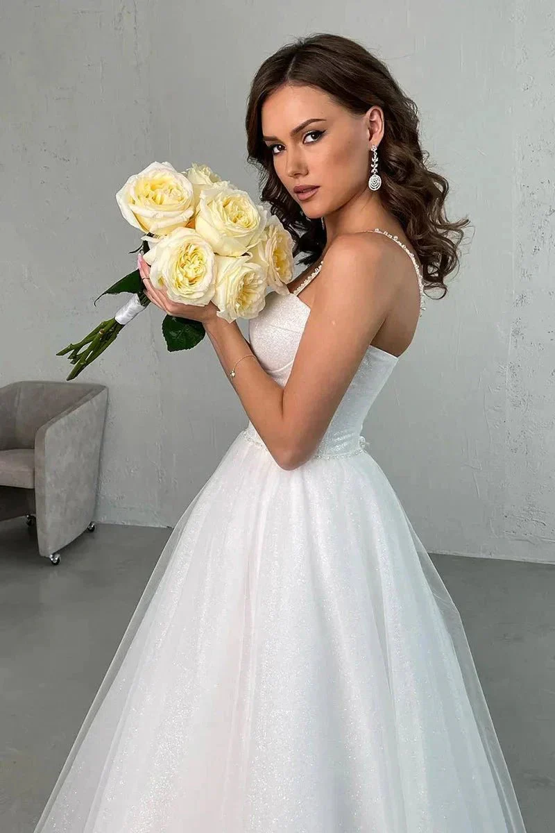 Elegant A-Line Spaghetti Straps Sweetheart Tulle Wedding Dress  WD647 - Image 2