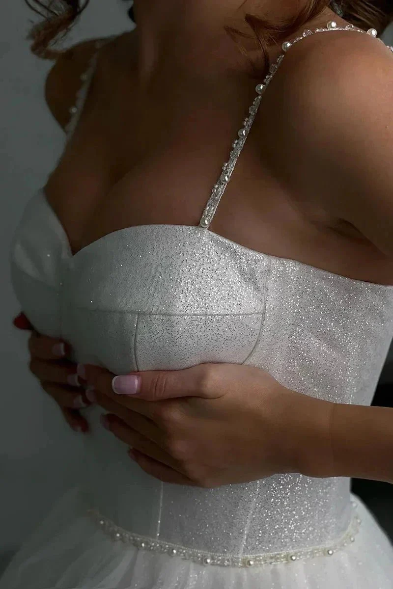 Elegant A-Line Spaghetti Straps Sweetheart Tulle Wedding Dress  WD647 - Image 4