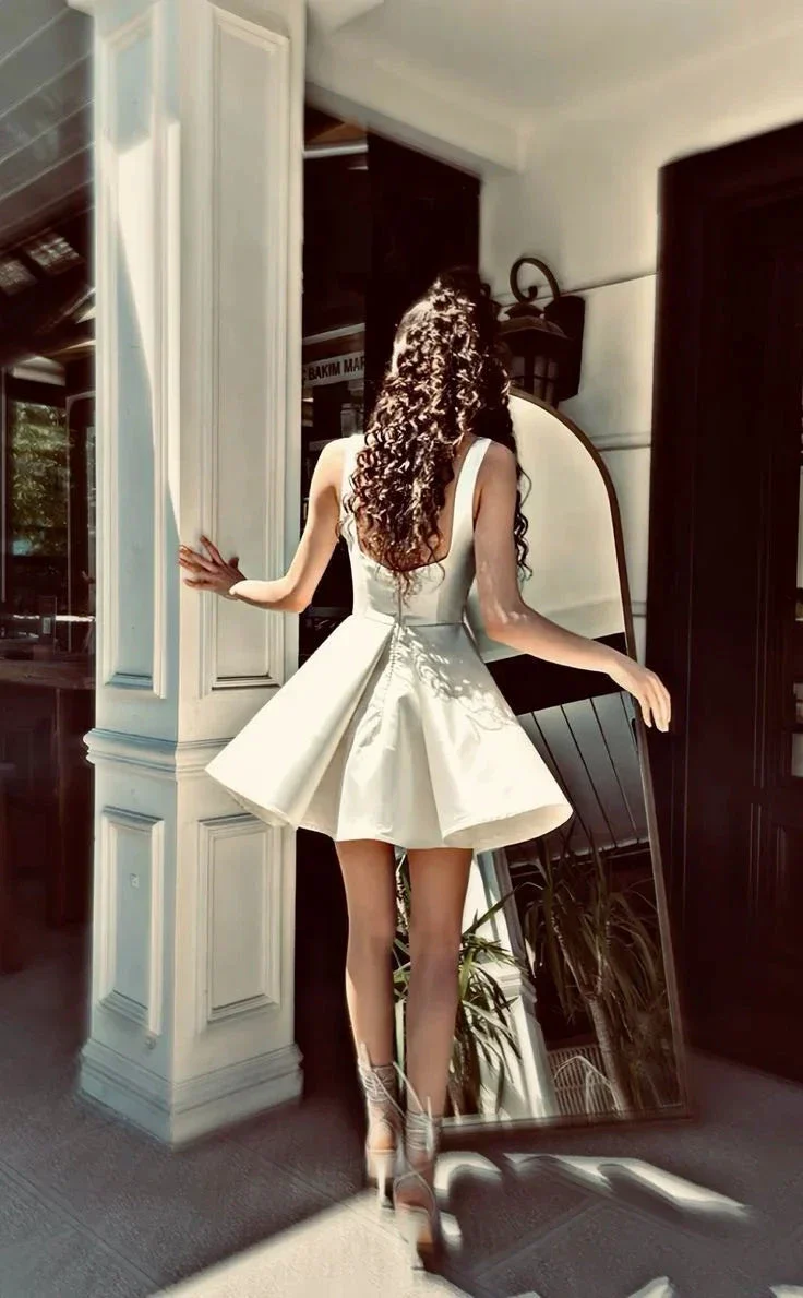 Elegant A Line Straps Ivory Satin Short Homecoming Dress Birthday Dress Y7658 - Image 4