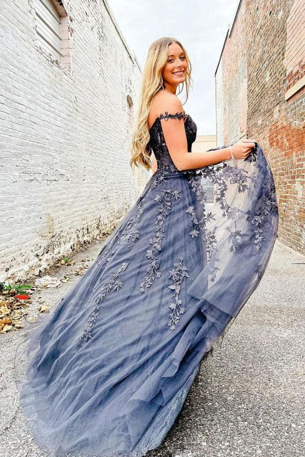 Elegant A Line Sweetheart Neck Tulle Lace Off Shoulder Long Prom Dress PSK423 - Image 3