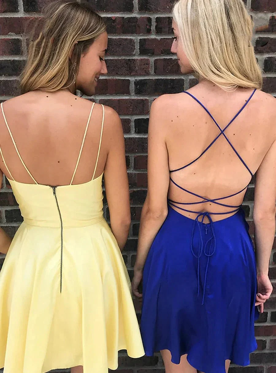 Elegant A Line V Neck Backless Short Prom Homecoming Dresses - Image 2