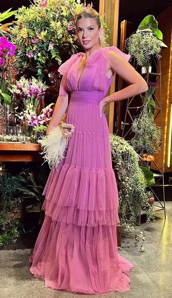 Elegant A-line V Neck Evening Dress Wedding Guest Dress Y5110 - Image 2