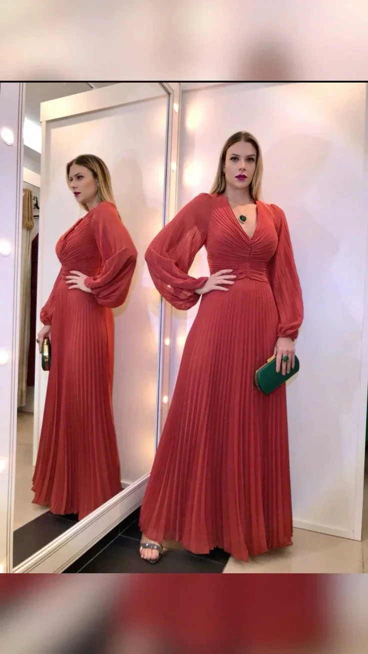Elegant A-line V Neck Evening Dress With Pleated,Wedding Guest Outfit Y5531 - Image 2