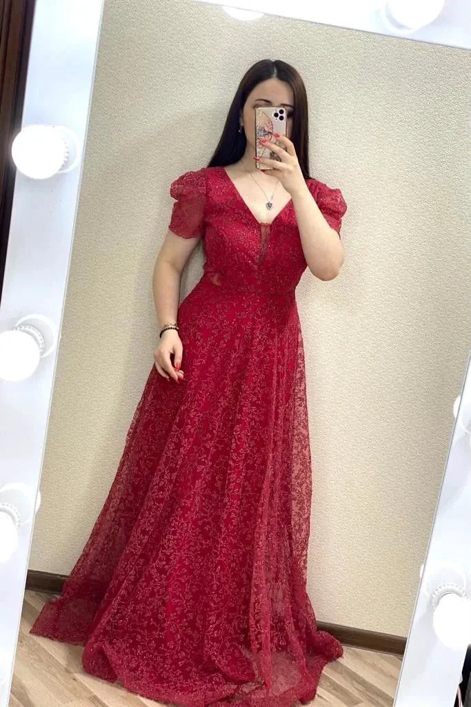 Elegant A-line V Neck Long Evening Dress Y5702 - Image 2