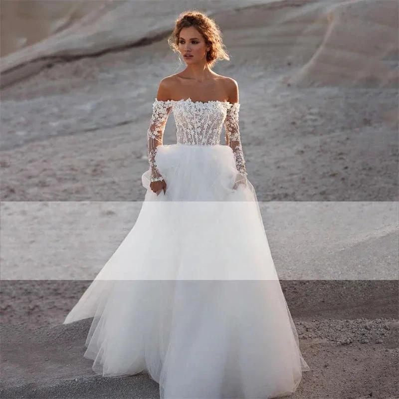 Elegant A-Line Wedding Dress 2023 Women Lace Open Back Strapless Long Detachable Sleeve Bridal Gown Sweep Train Vestido De Noiva - Image 3
