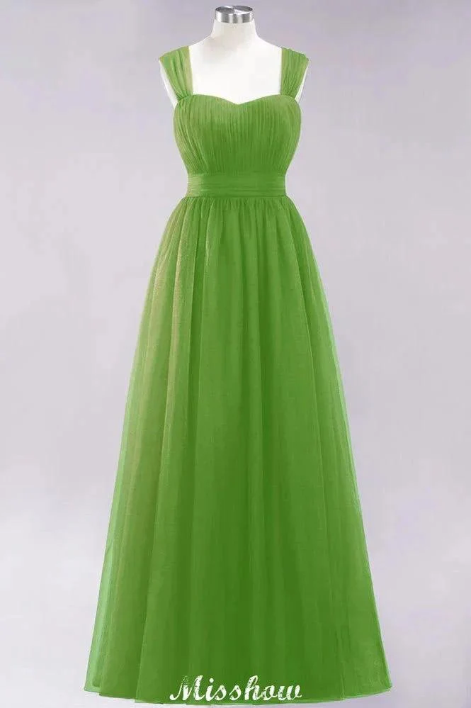 Elegant aline Sleeveless Tulle Evening Maxi Gown Burgundy Straps Bridesmaid Dress - Image 10