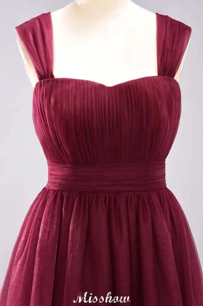 Elegant aline Sleeveless Tulle Evening Maxi Gown Burgundy Straps Bridesmaid Dress - Image 4