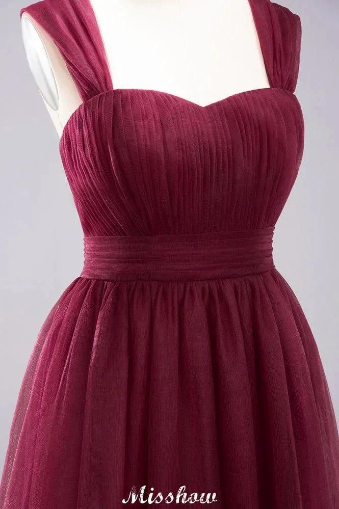 Elegant aline Sleeveless Tulle Evening Maxi Gown Burgundy Straps Bridesmaid Dress - Image 5