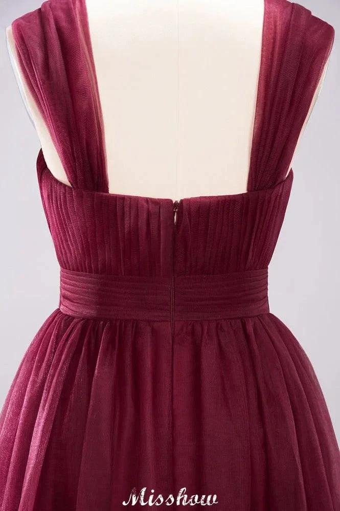 Elegant aline Sleeveless Tulle Evening Maxi Gown Burgundy Straps Bridesmaid Dress - Image 6