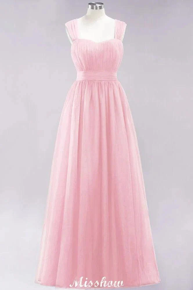 Elegant aline Sleeveless Tulle Evening Maxi Gown Burgundy Straps Bridesmaid Dress - Image 8