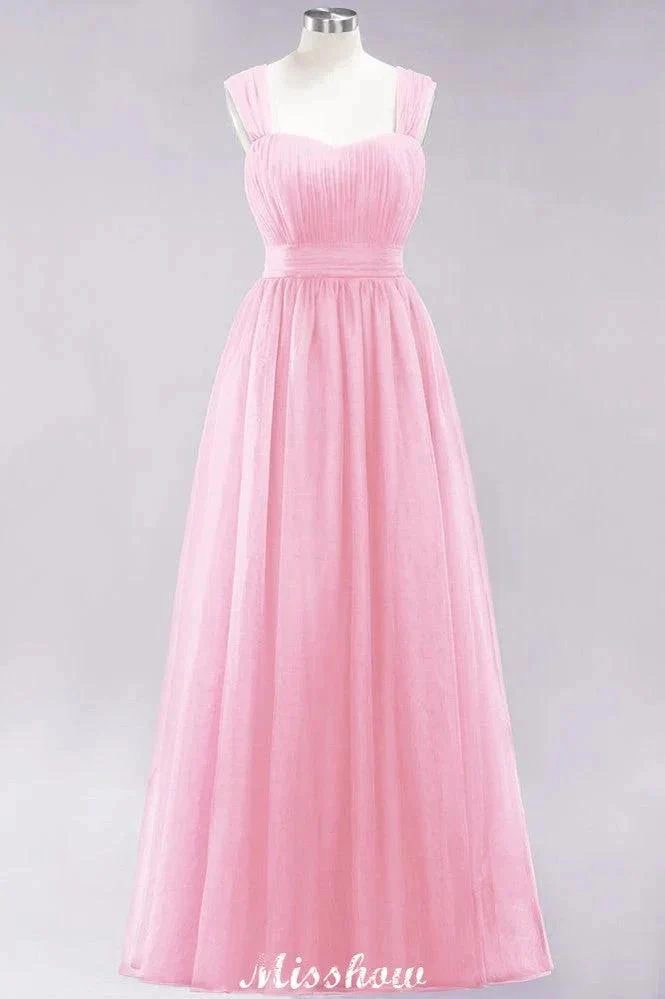 Elegant aline Sleeveless Tulle Evening Maxi Gown Burgundy Straps Bridesmaid Dress - Image 9