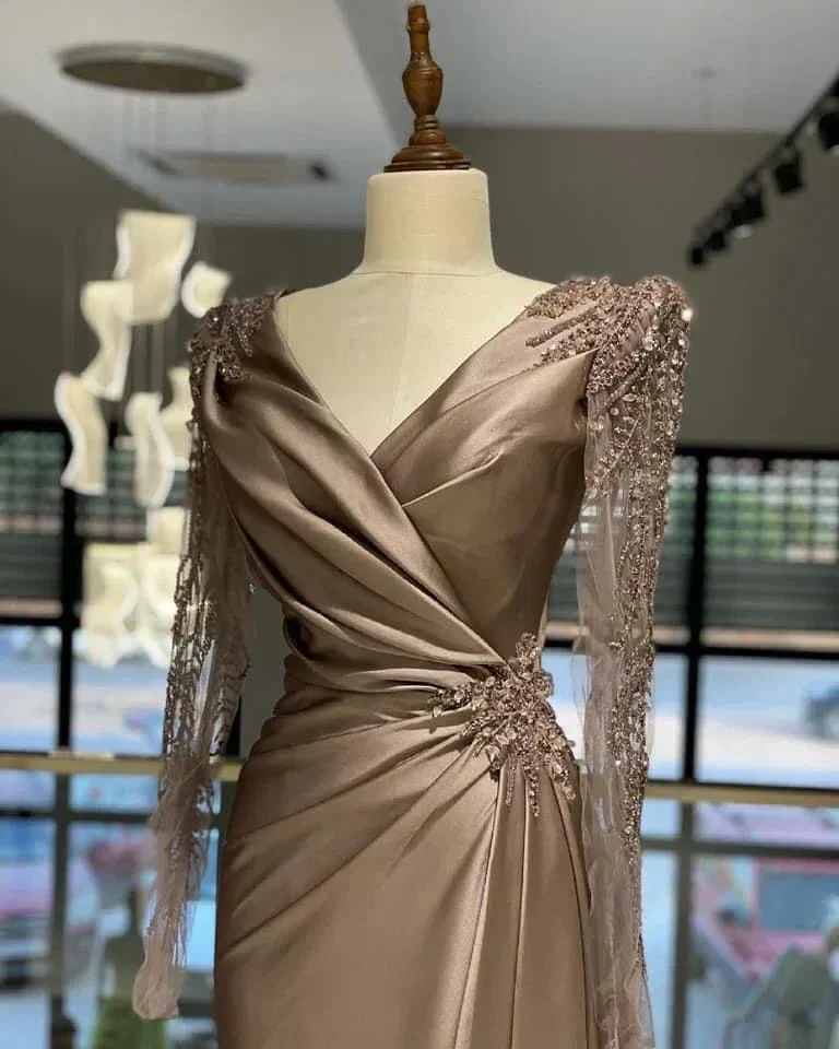Elegant Arabic Evening Dresses Beaded Appliques Long Sleeves Y5017 - Image 2