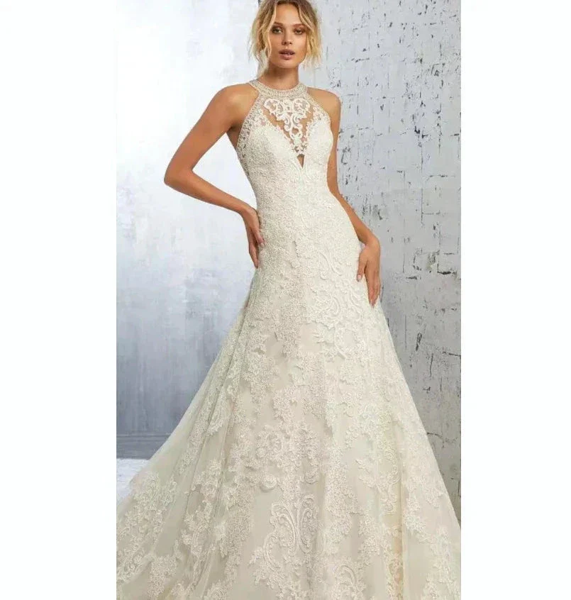 Elegant Beige Gown with Halter Lace A-LINE Sleeveless Cut-out Sweep Train Floor-Length Evening Gown for Women vestidos de novia - Image 2